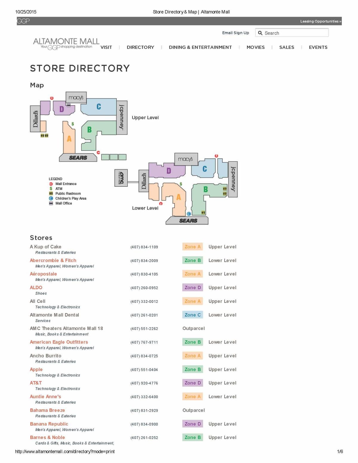 karta över Altamonte mall